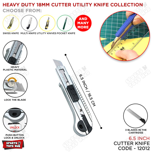 18MM Heavy Duty Utility Cutter Knife – Retractable Box Cutter for Cardboard Cutting, Carton Opening, Parcel Packaging, Paper Trimming, Warehouse, Office Supplies & DIY Arts and Crafts