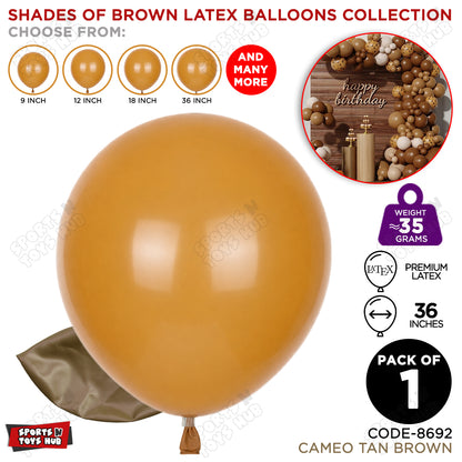 Cameo Tan Brown Latex Balloons Available In 9, 12, 18 & 36 Inch Sizes