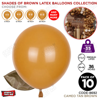 Cameo Tan Brown Latex Balloons Available In 9, 12, 18 & 36 Inch Sizes
