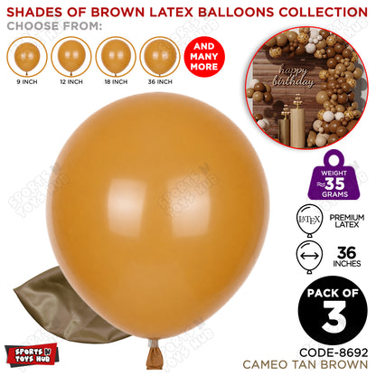 Cameo Tan Brown Latex Balloons Available In 9, 12, 18 & 36 Inch Sizes