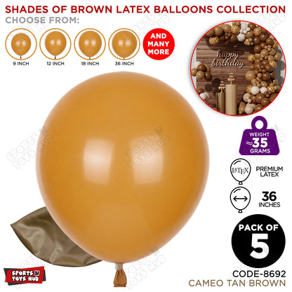 Cameo Tan Brown Latex Balloons Available In 9, 12, 18 & 36 Inch Sizes