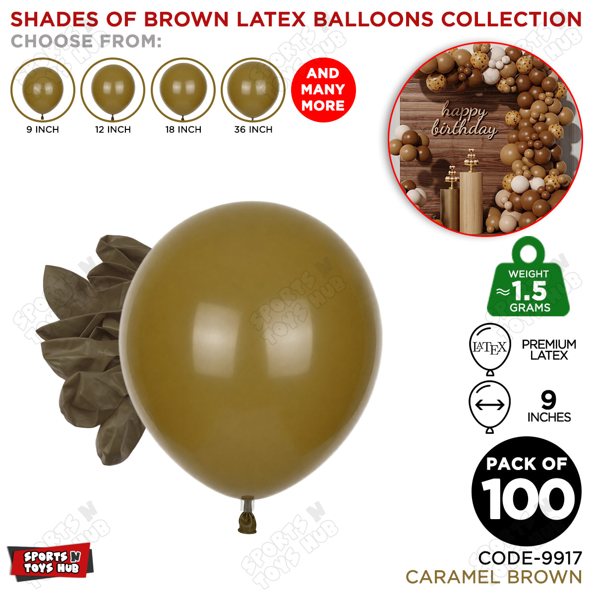 Caramel Brown Latex Balloons Available In 9, 12, 18 & 36 Inch Sizes