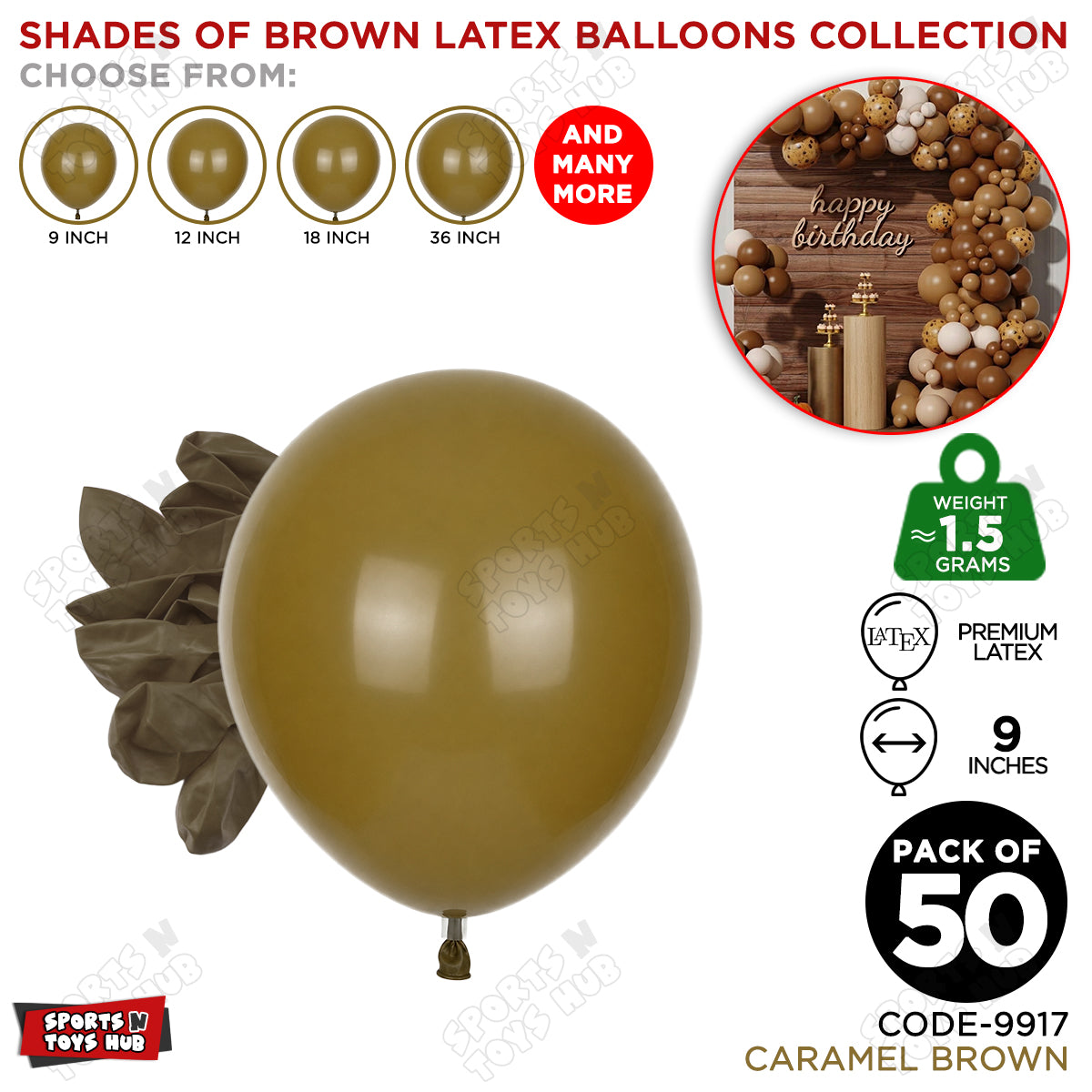 Caramel Brown Latex Balloons Available In 9, 12, 18 & 36 Inch Sizes