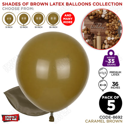 Caramel Brown Latex Balloons Available In 9, 12, 18 & 36 Inch Sizes