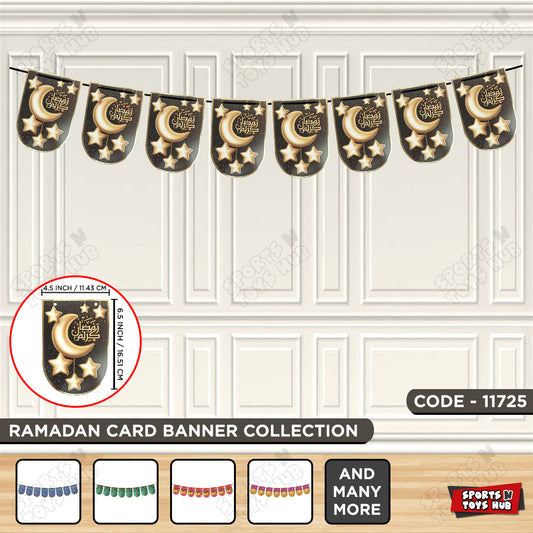 Ramadan Kareem Black Cresent Moon Printed Card Banner
