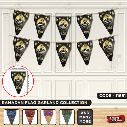 Ramadan Kareem Black Midnight Noor Flag Triangle Banner