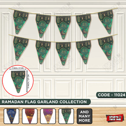 Ramadan Kareem Forest Green Flag Triangle Banner
