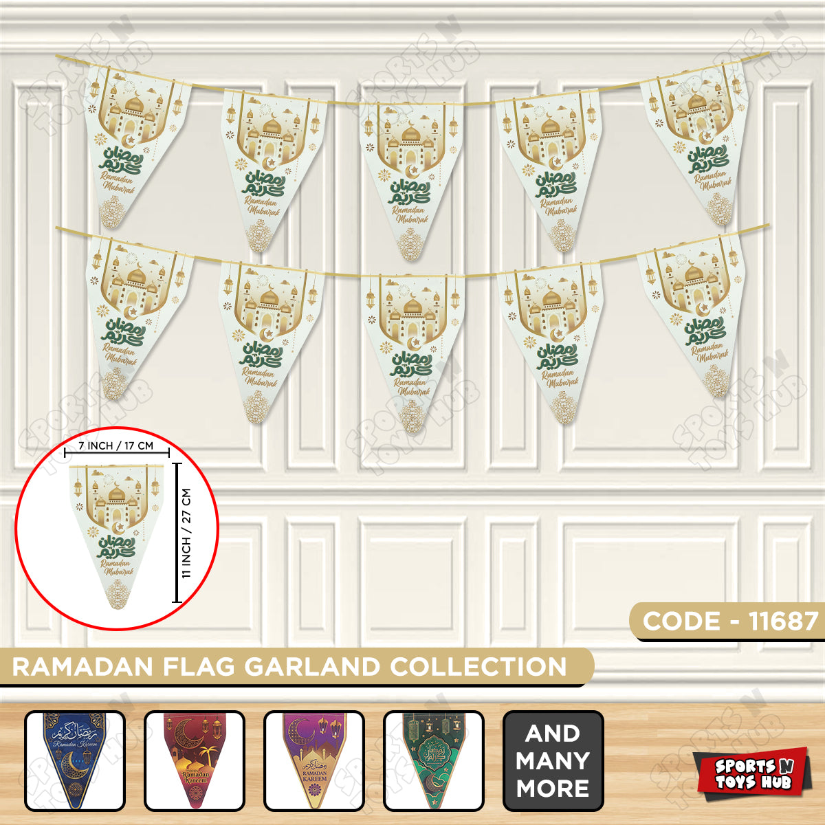 Ramadan Kareem Flag White Triangle Banner