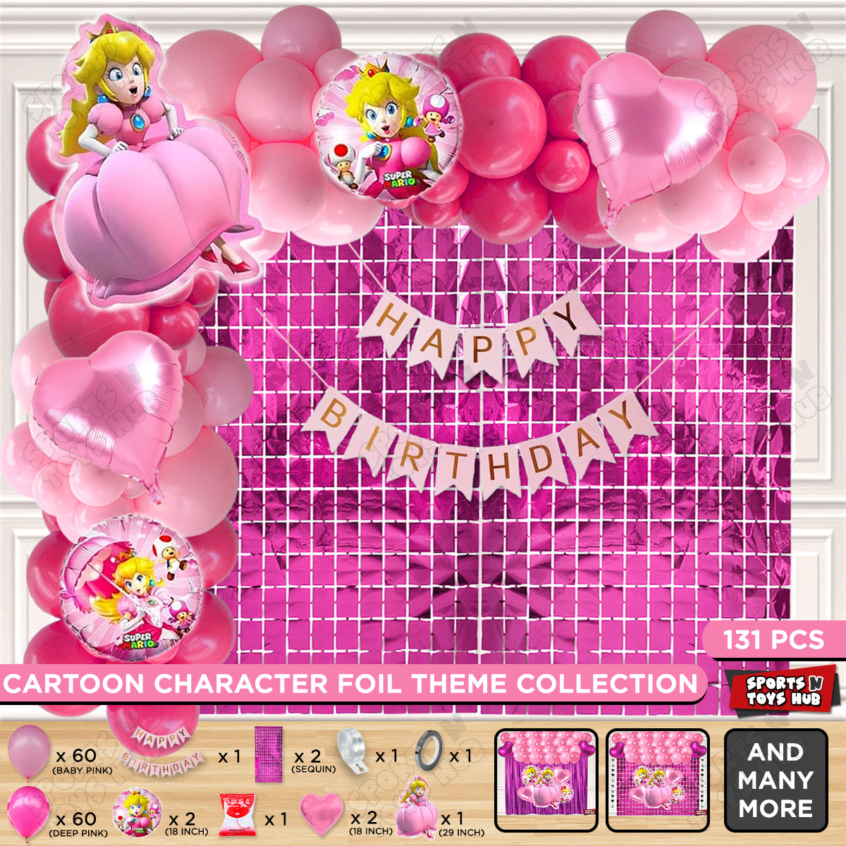 Princess Peach Foil Balloon Set With HBD Card Banner Theme