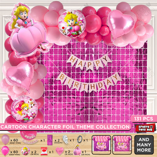 Princess Peach Foil Balloon Set With HBD Card Banner Theme