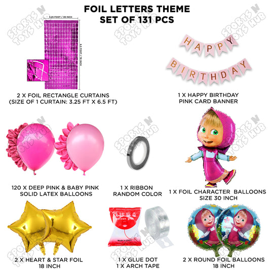 M@sha and The Bear Foil Balloon With Happy Birthday Card Banner Arch Theme