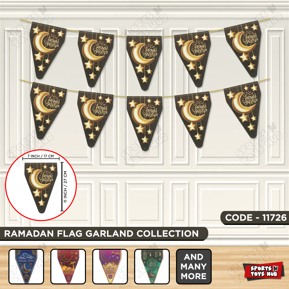 Ramadan Kareem Black Cresent Moon Printed Triangle Banner