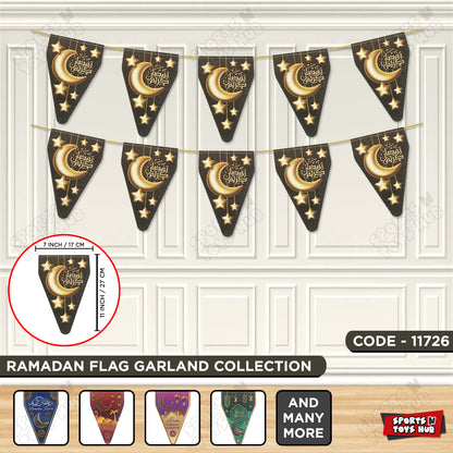 Ramadan Kareem Black Cresent Moon Printed Triangle Banner