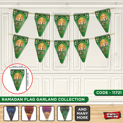 Ramadan Kareem Forest Green Flag Triangle Banner