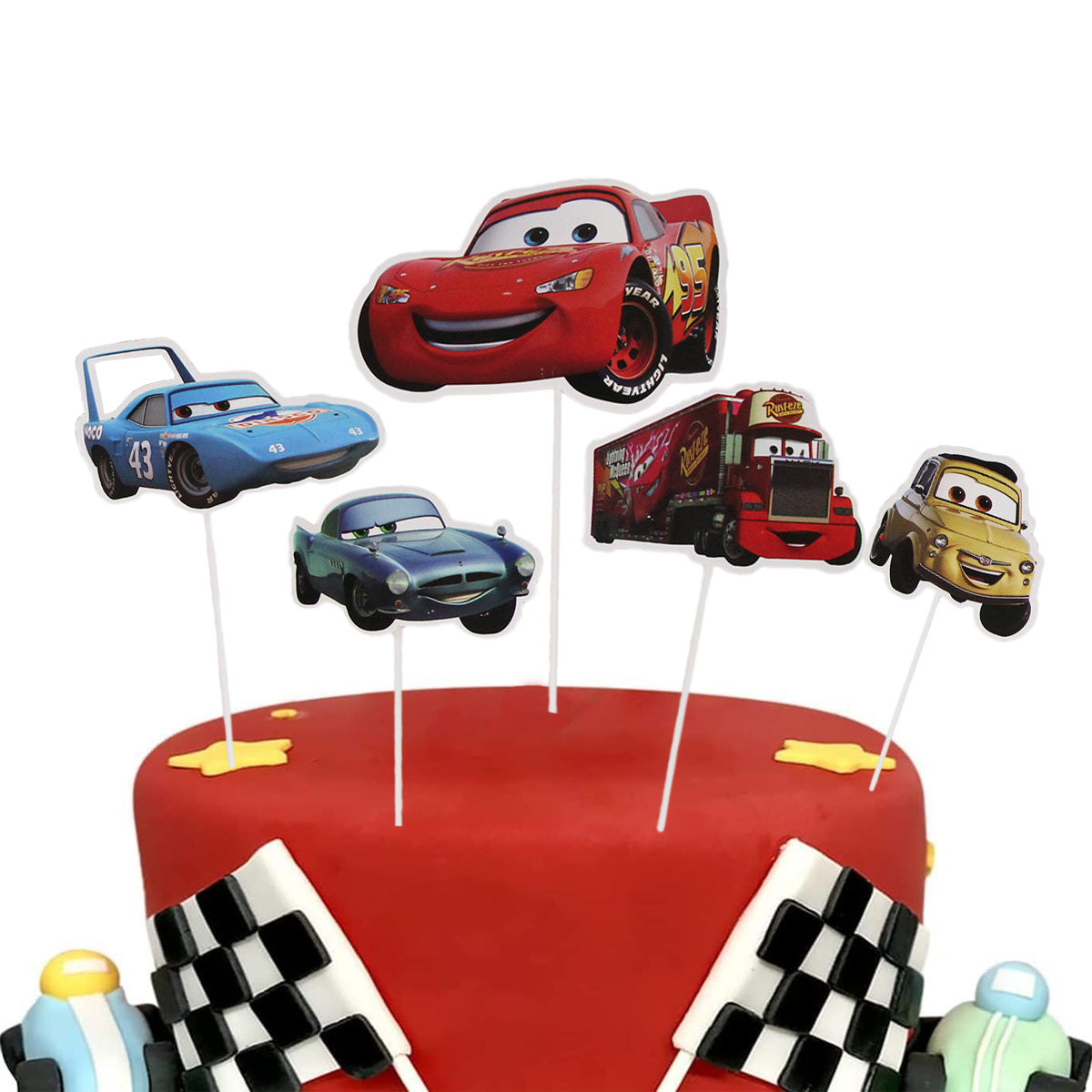 HBD Cartoon Character Car Cake Topper - 6 Pcs