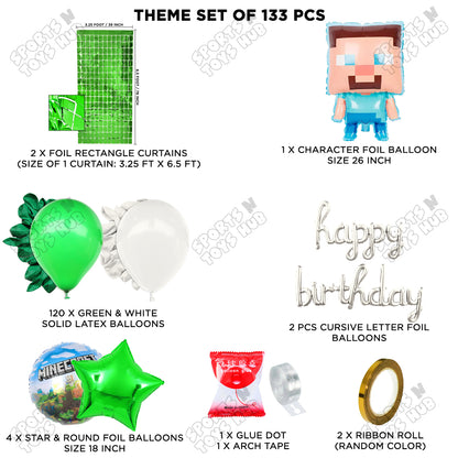 Mine-Craft Foil Balloon Set With Happy Birthday Cursive Letter Arch Theme