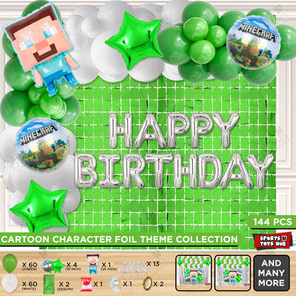 Mine-Craft Foil Balloon Set With Happy Birthday Foil Letter Arch Theme