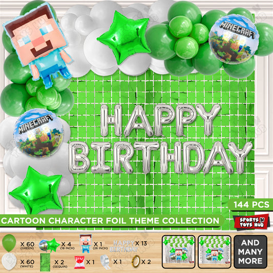 Mine-Craft Foil Balloon Set With Happy Birthday Foil Letter Arch Theme