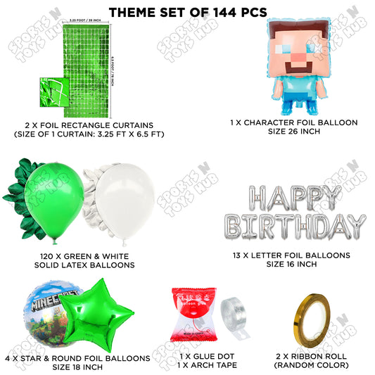 Mine-Craft Foil Balloon Set With Happy Birthday Foil Letter Arch Theme