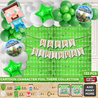 Mine-Craft Foil Balloon Set With Happy Birthday Card Banner Arch Theme