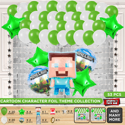 Mine-Craft Foil Balloon Set Rectangle Curtain Theme