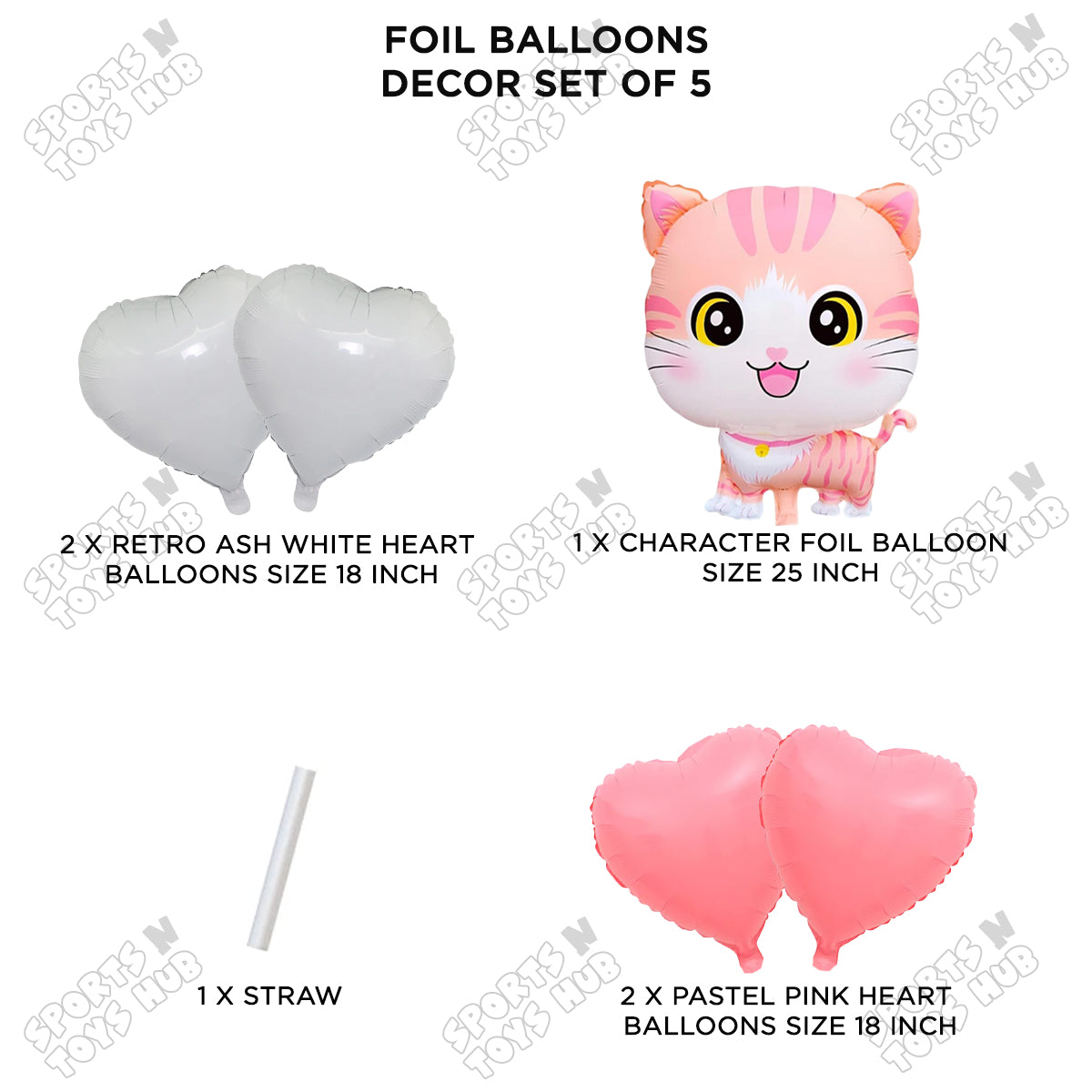 Cartoon Cat Foil Pack Of 5 Balloon Set