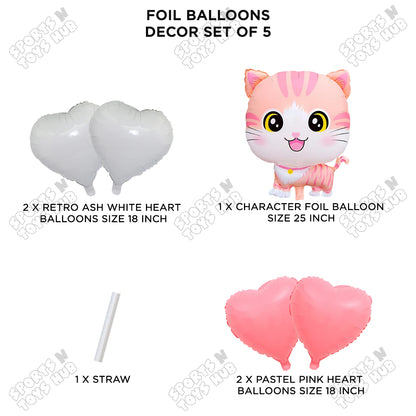 Cartoon Cat Foil Pack Of 5 Balloon Set
