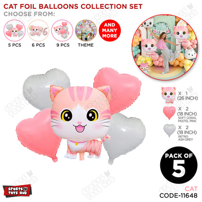 Cartoon Cat Foil Pack Of 5 Balloon Set
