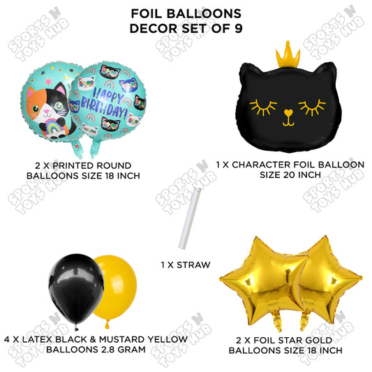 Black Kitten Cute Cat Foil Balloons - Pack of 9