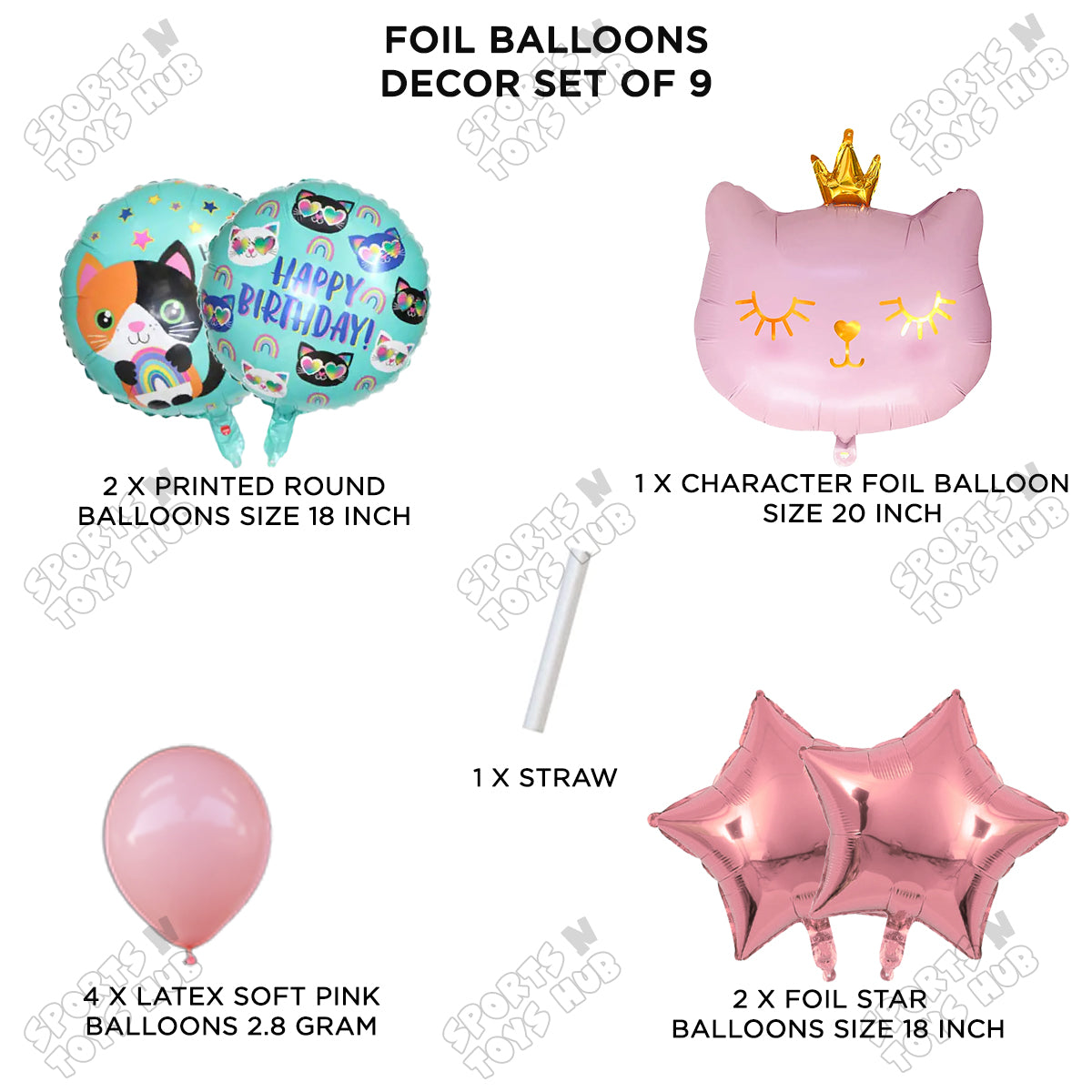 Pink Kitten Cute Cat Foil Balloons - Pack of 9