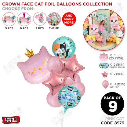 Pink Kitten Cute Cat Foil Balloons - Pack of 9