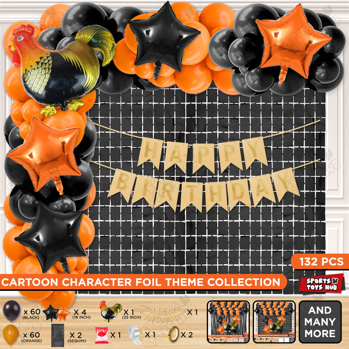 Chicken Cartoon Foil Balloon Set With Happy Birthday Card Banner Arch Theme