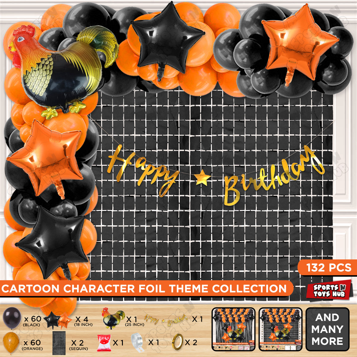 Chicken Cartoon Foil Balloon Set With Happy Birthday Card Banner Arch Theme