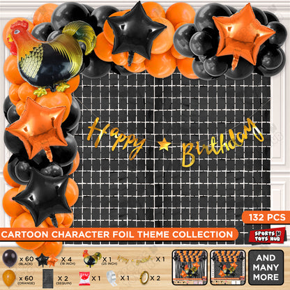 Chicken Cartoon Foil Balloon Set With Happy Birthday Card Banner Arch Theme