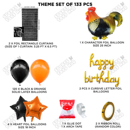 Chicken Cartoon Foil Balloon Stand Set With Happy Birthday Foil Letter Arch Theme