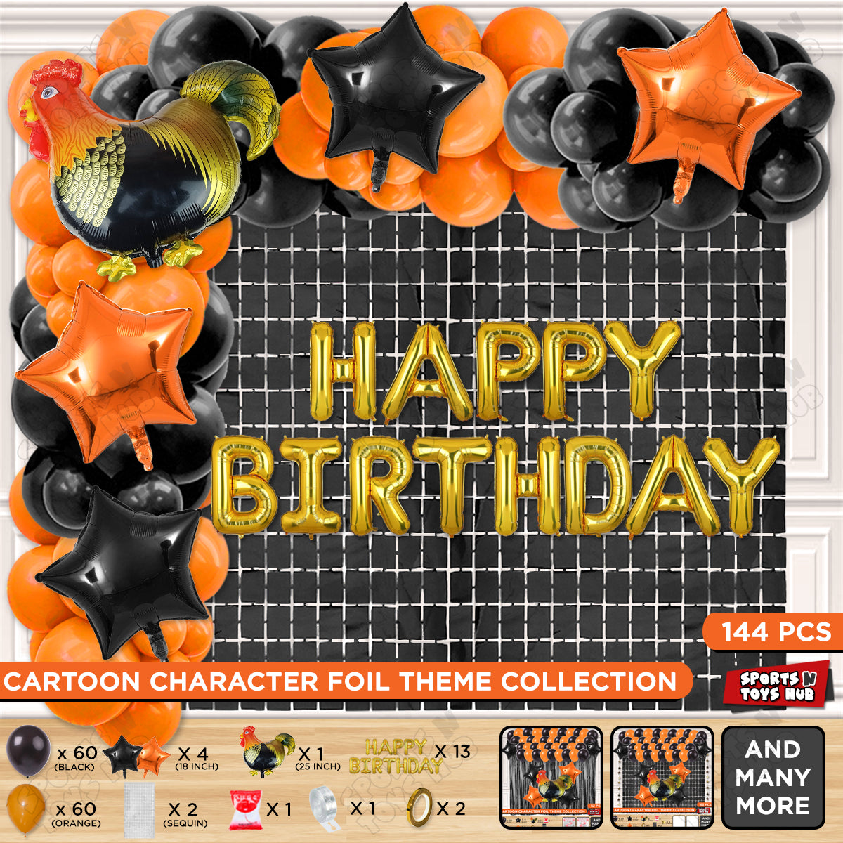 Chicken Cartoon Foil Balloon Stand Set With Happy Birthday Foil Letter Arch Theme