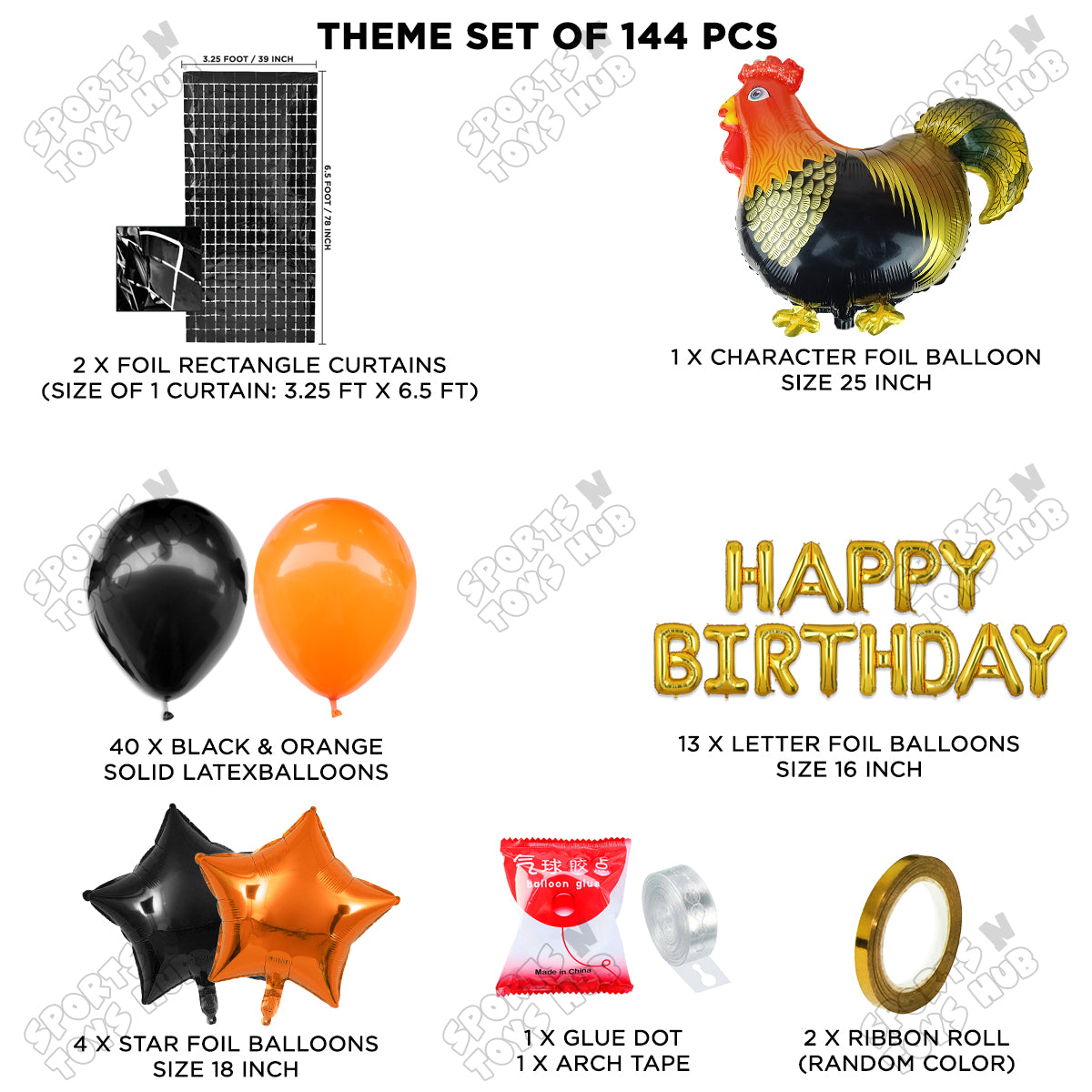 Chicken Cartoon Foil Balloon Stand Set With Happy Birthday Foil Letter Arch Theme