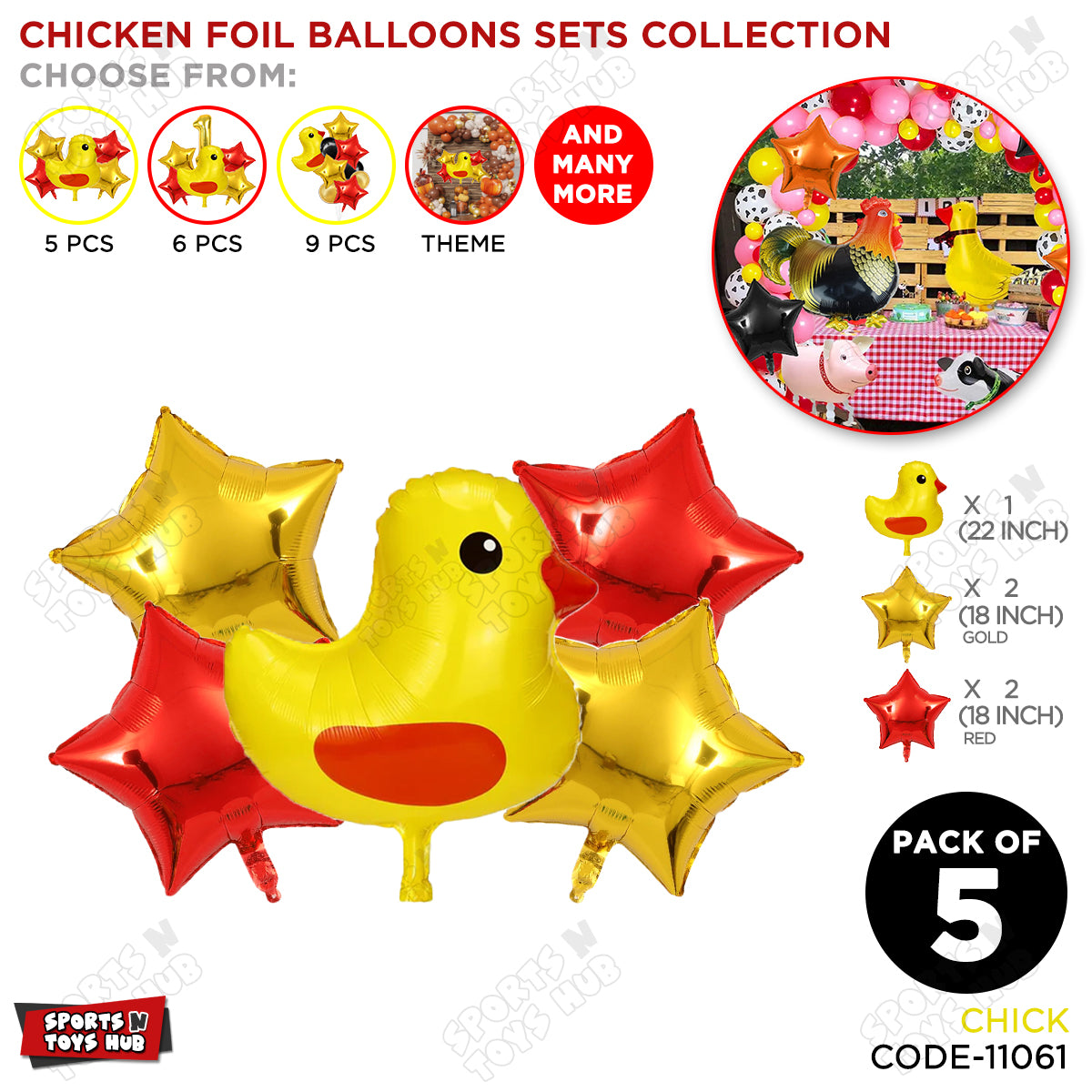 Chick Cartoon Foil Pack Of 5 Balloon Set