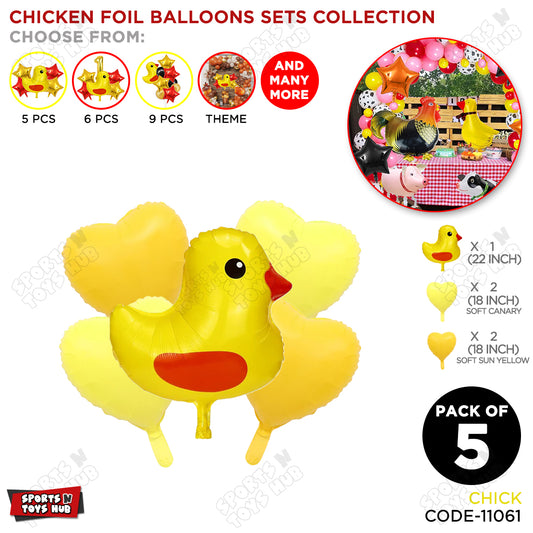 Chick Cartoon Pastel Pack of 5 Foil Balloon Set