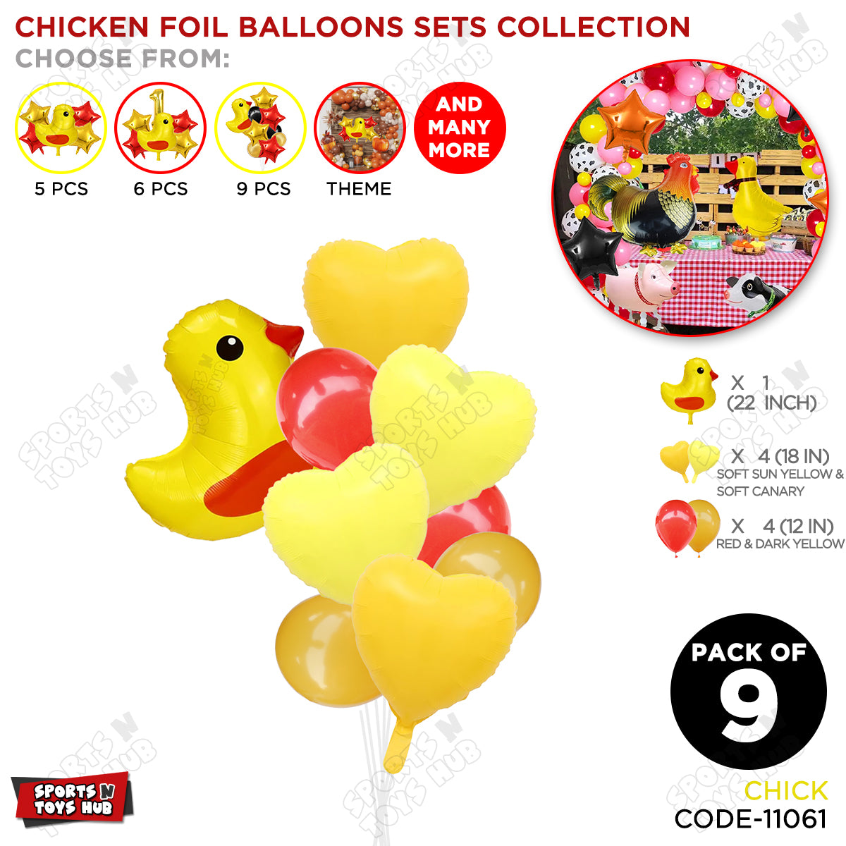 Chick Cartoon Pastel Color Foil Balloon Set Pack of 9