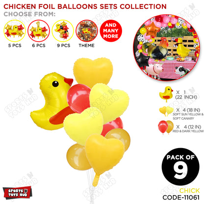 Chick Cartoon Pastel Color Foil Balloon Set Pack of 9