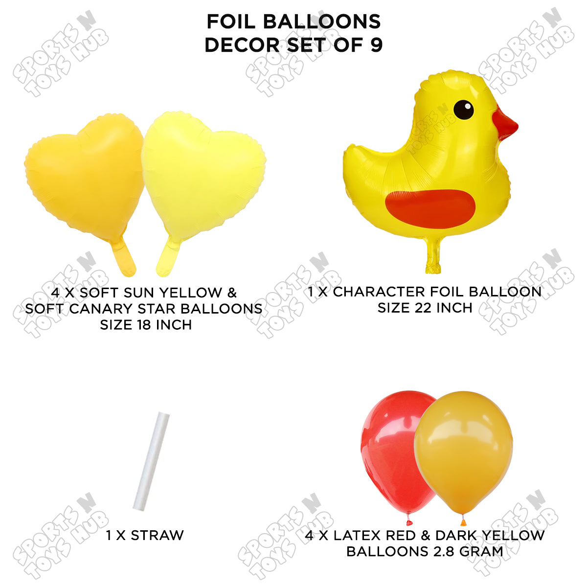 Chick Cartoon Pastel Color Foil Balloon Set Pack of 9
