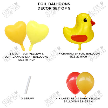 Chick Cartoon Pastel Color Foil Balloon Set Pack of 9