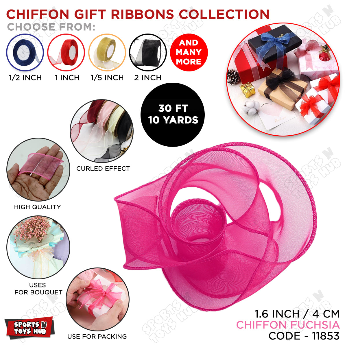 1.6-Inch Sheer Chiffon Ribbon Collection – Ideal for Gifts, DIY Crafts & Events