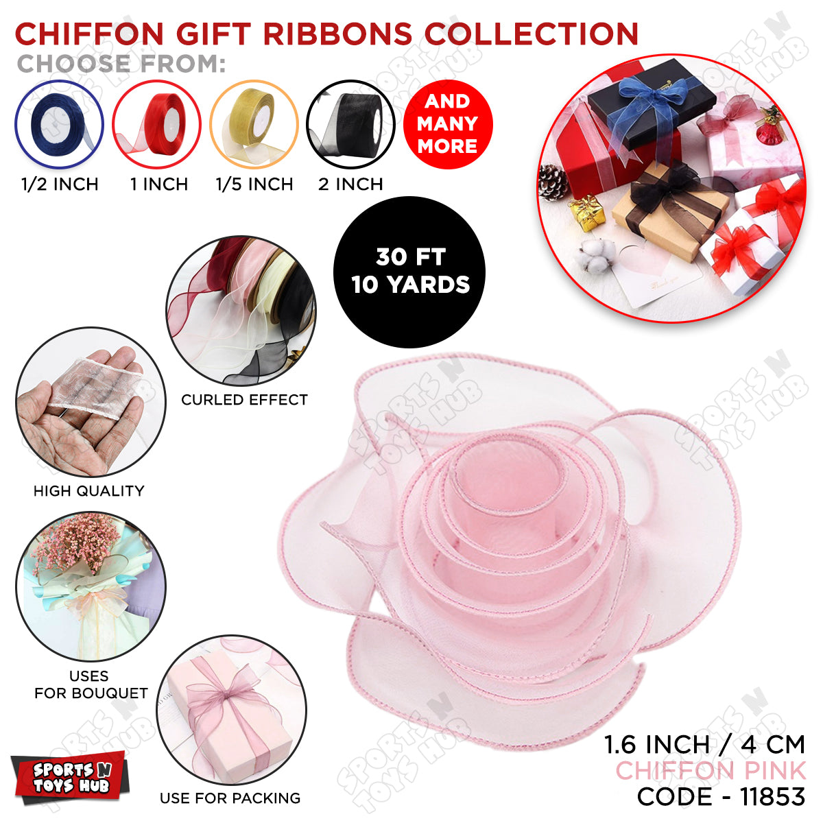 1.6-Inch Sheer Chiffon Ribbon Collection – Ideal for Gifts, DIY Crafts & Events