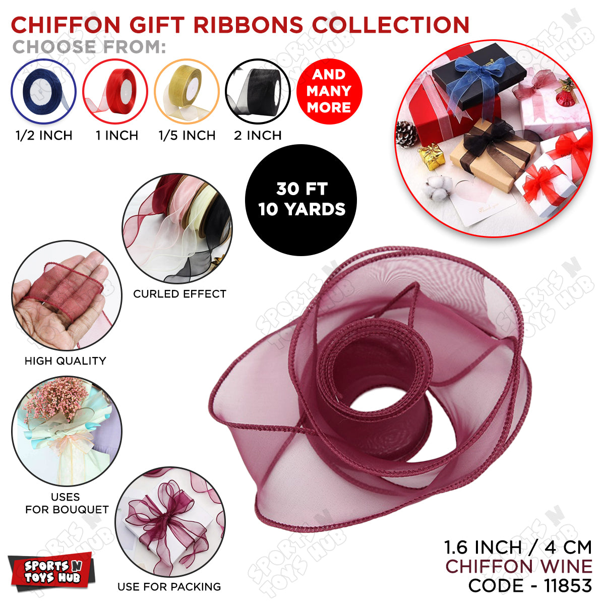 1.6-Inch Sheer Chiffon Ribbon Collection – Ideal for Gifts, DIY Crafts & Events