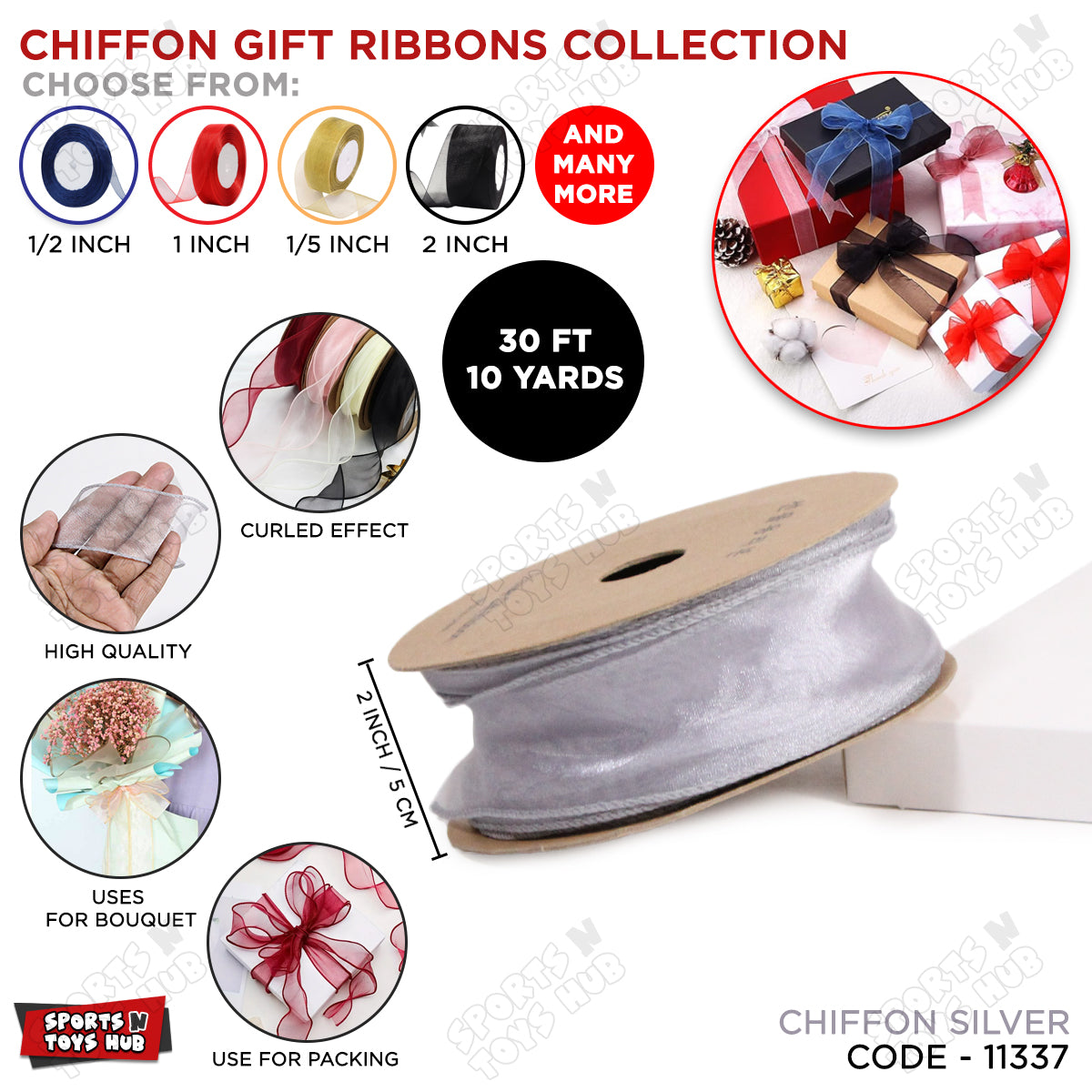 2-Inch Sheer Chiffon Ribbon Collection – Ideal for Gifts, DIY Crafts & Events