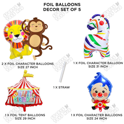 Circus Carnival Clown Pack Of 5 Foil Balloon Set