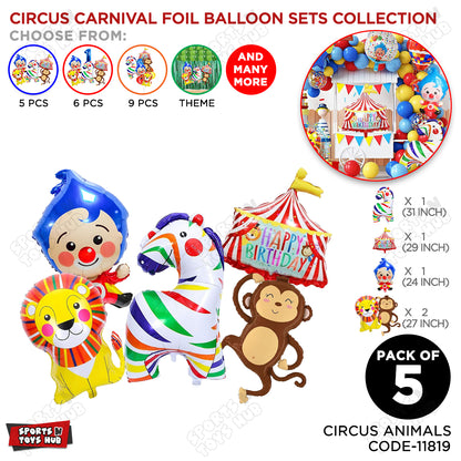 Circus Carnival Clown Pack Of 5 Foil Balloon Set