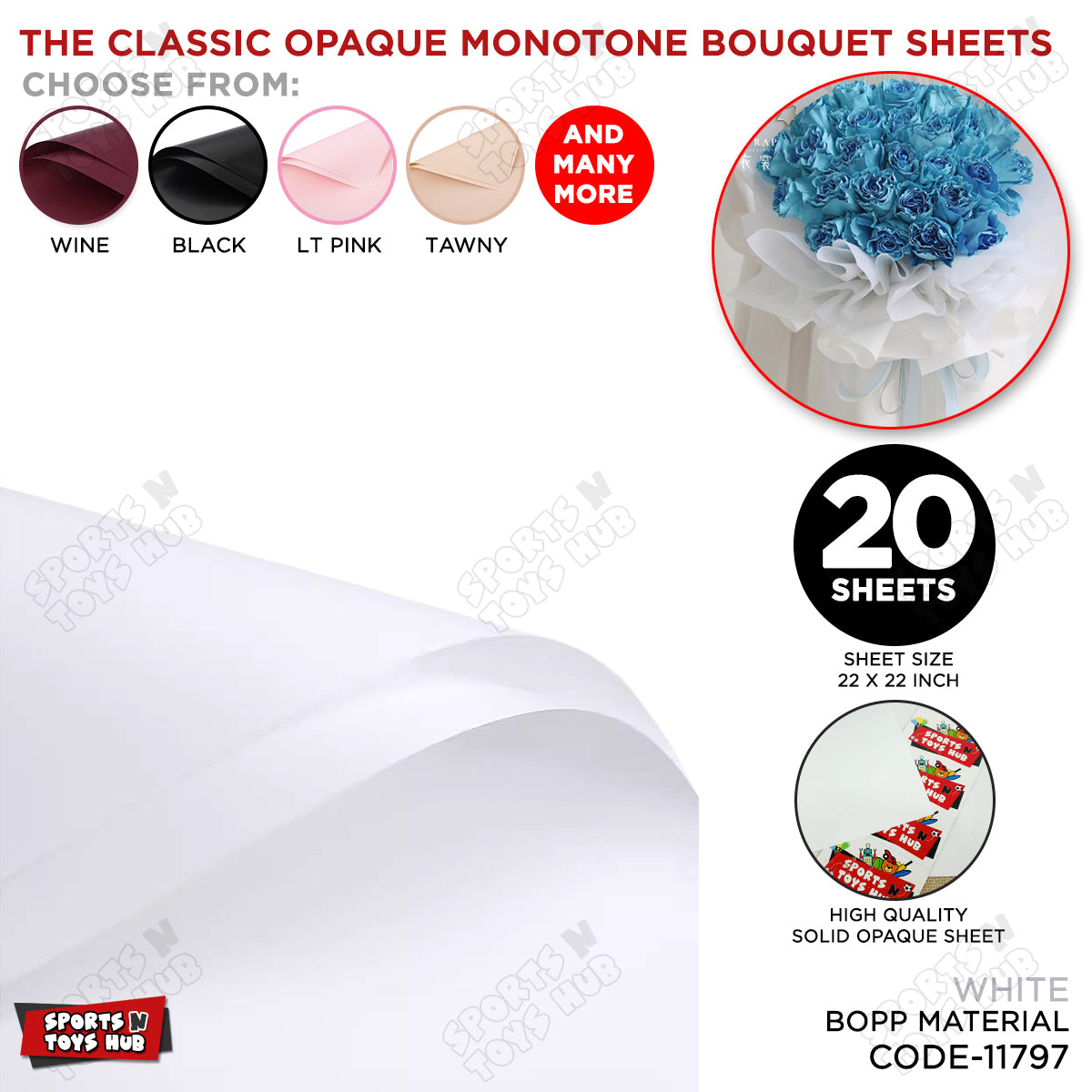 The Classic Opaque Monotone Plain Solid Color Opaque Mate Bouquet Sheets